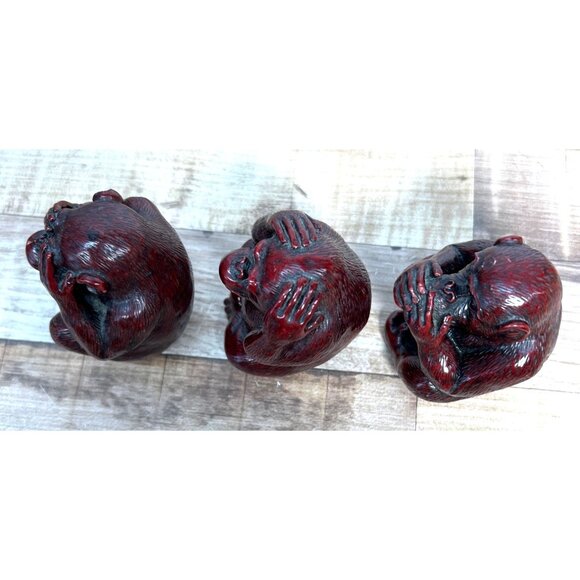 See No Evil Hear No Evil Speak No Evil Red Resin Monkey Figurines Set Heavy - Picture 5 of 5